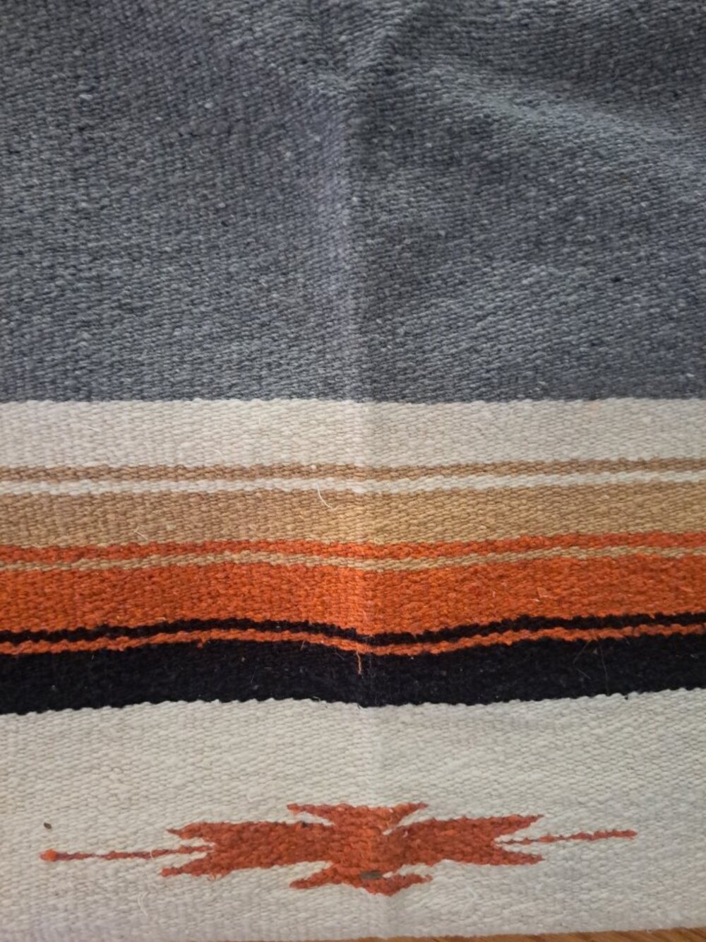 heavyweight Mexican diamond center blanket in a charcoal gray colorway.Design & - Picture 2 of 2